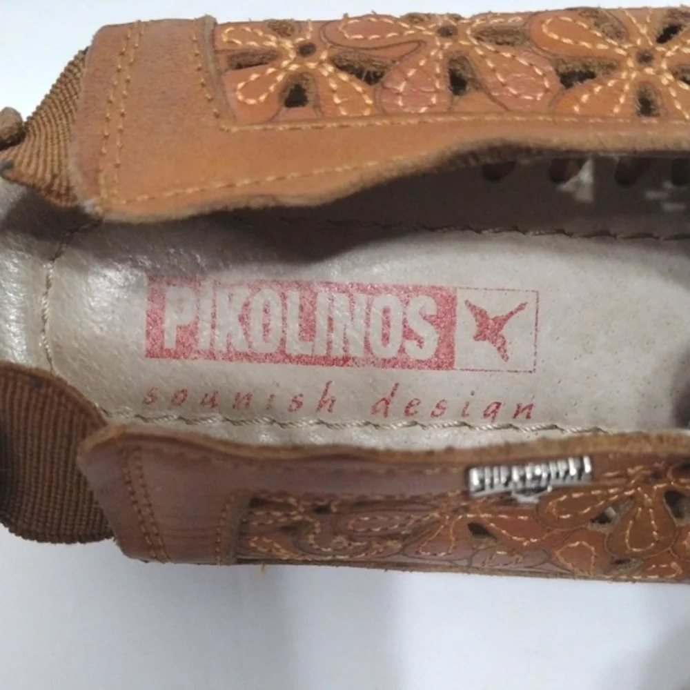 Pikolinos Floral Laser Cut Tan Leather Slingback Sandals US 6 Boho Summer Chic - Picture 11 of 15